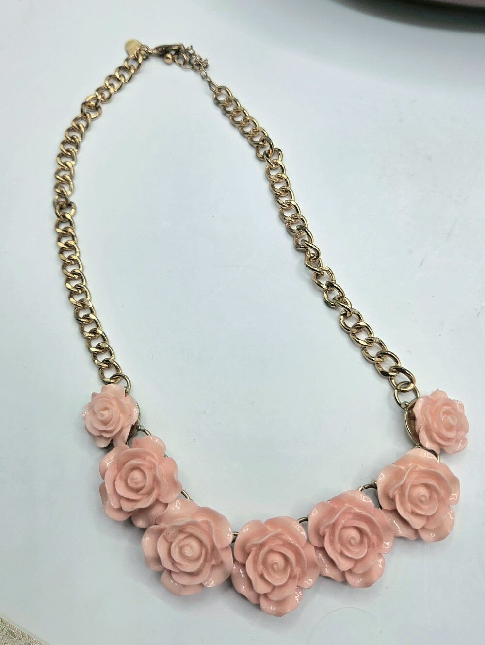 Pink Roses, Gold Chain Necklace - Picture 3 of 5